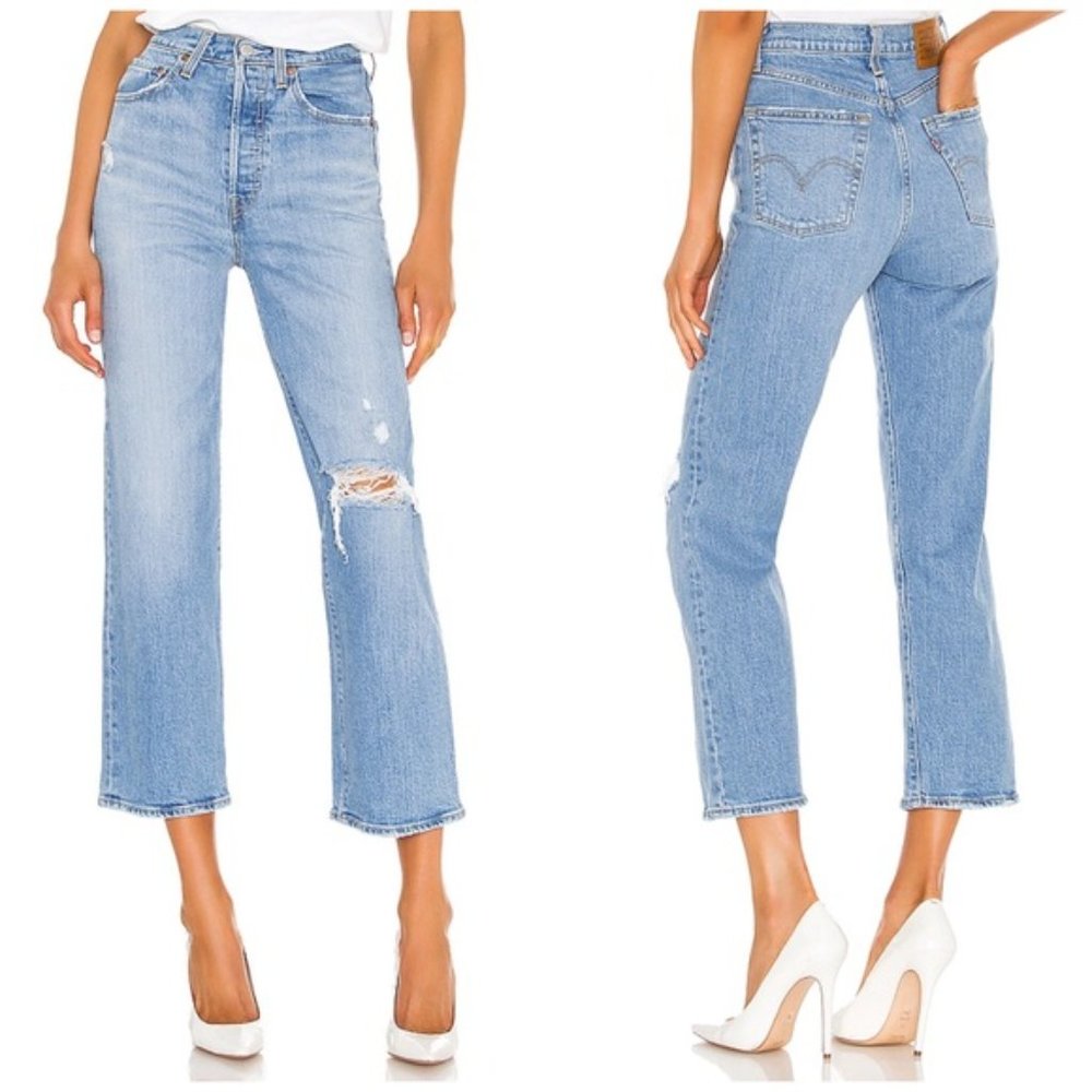 Levi's Ribcage Straight Distressed Ankle Jeans